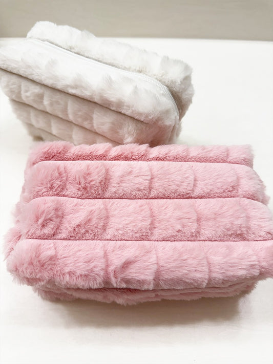 Faux Fur Quilted Cosmetic Pouch