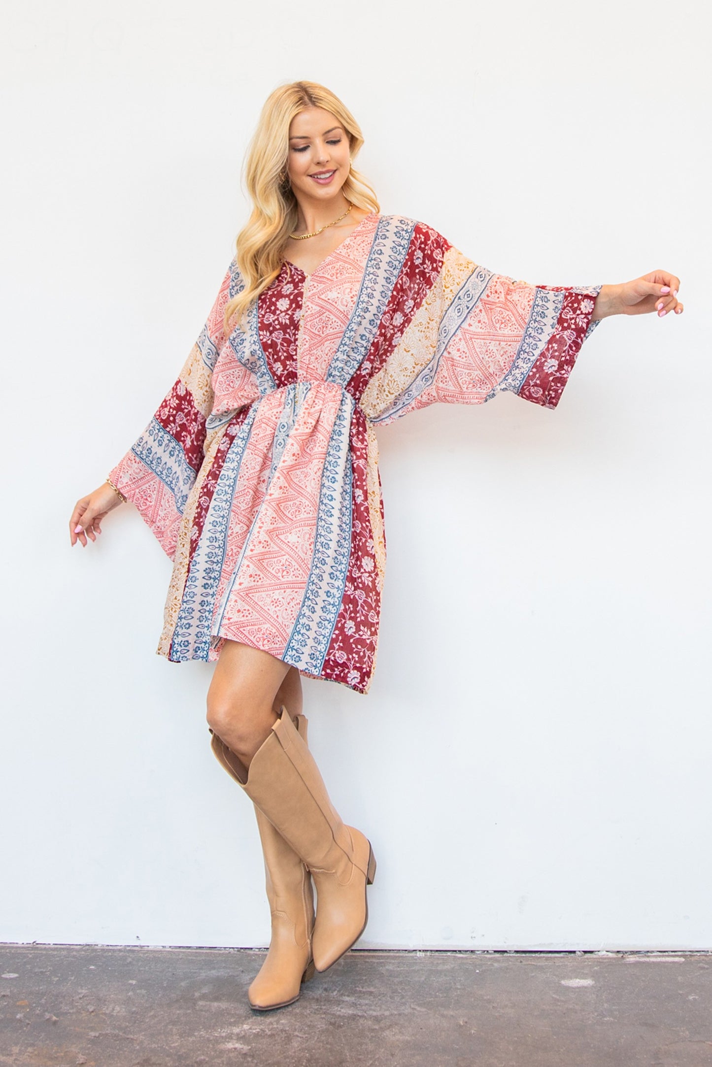 Stripe Print Kimono Style Dress