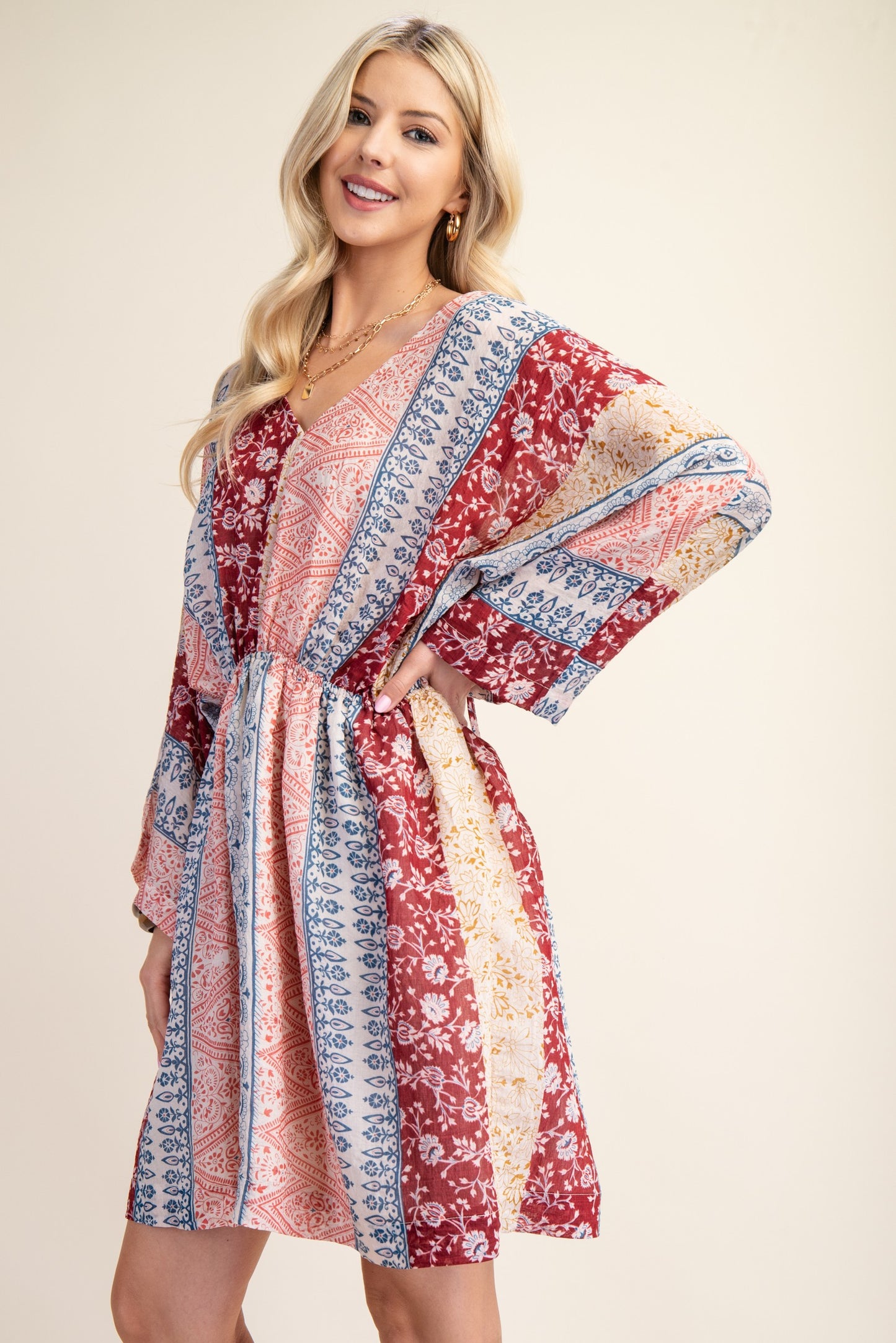Stripe Print Kimono Style Dress