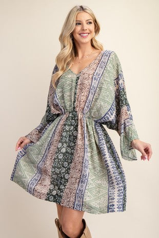 Stripe Print Kimono Style Dress