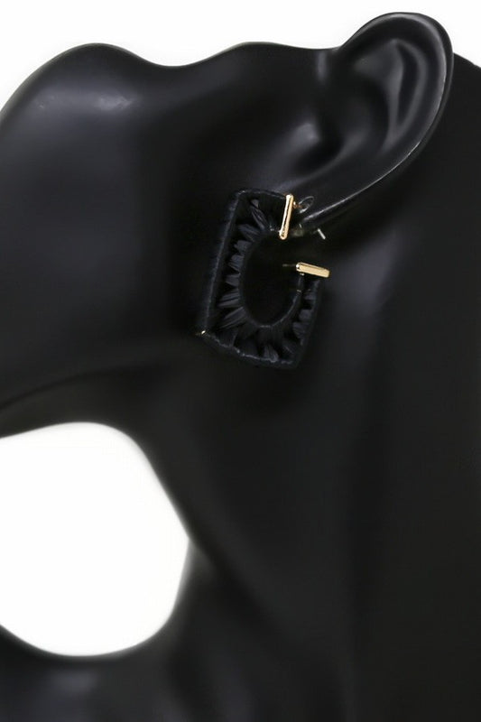 Raffia Wrapped Rectangle Hoop Earrings