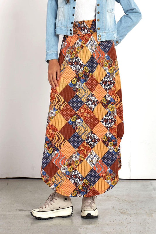 Boho Maxi Skirt - Patchwork Orange