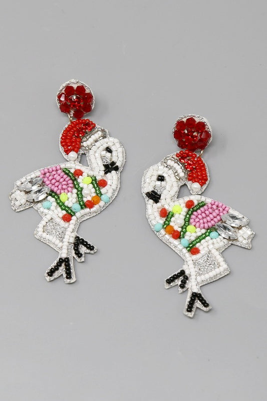 Christmas Flamingo Seed Beaded Earrings