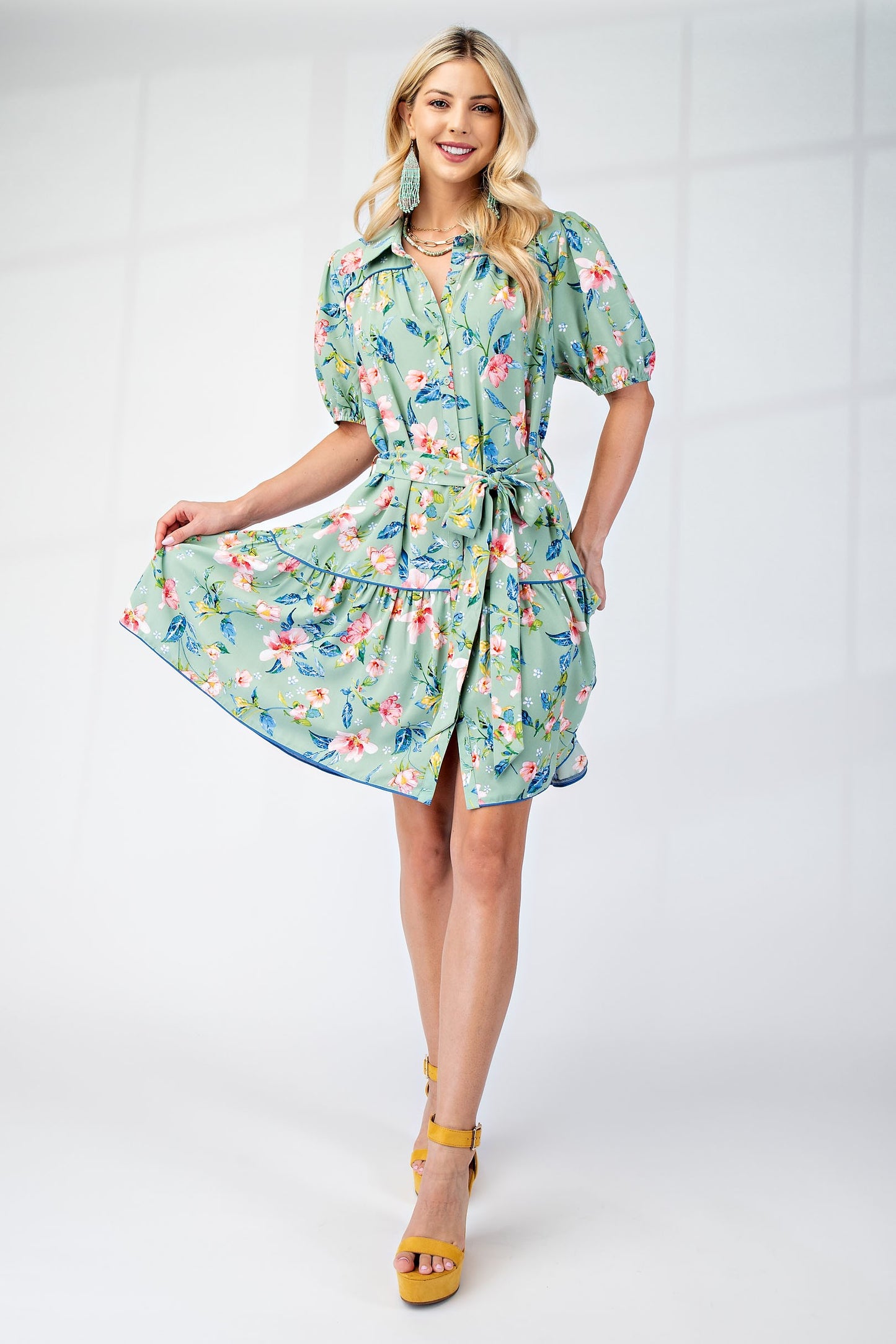 SHORT SLEEVE FLORAL WRAP DRESS