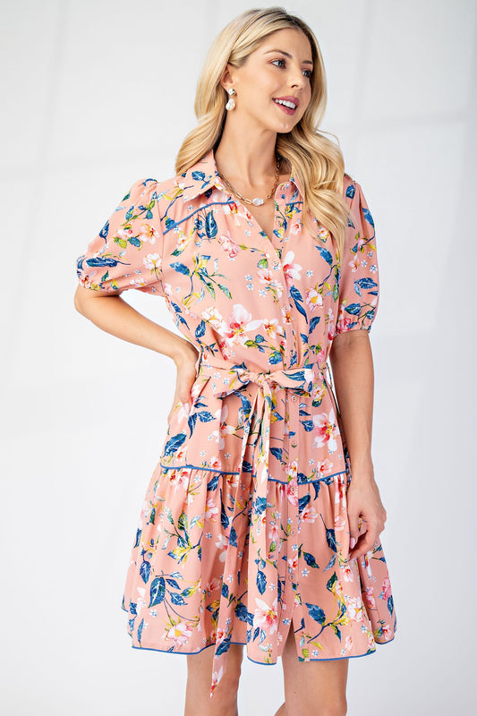 SHORT SLEEVE FLORAL WRAP DRESS