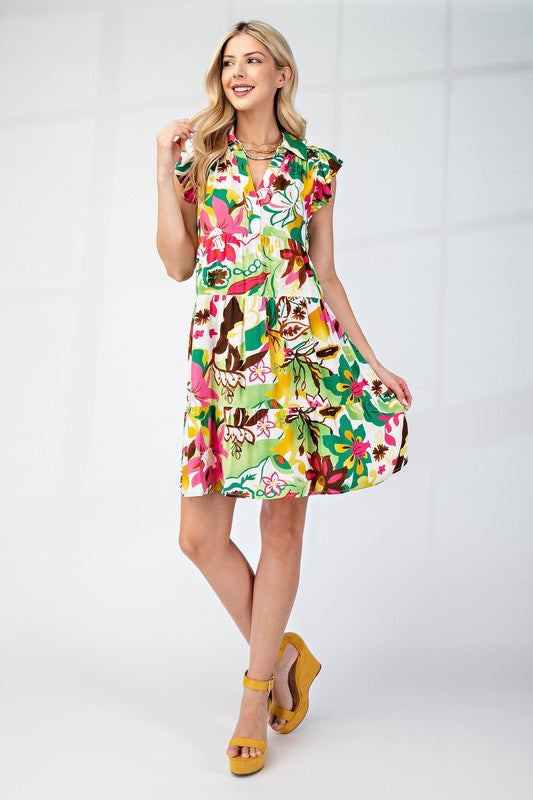 Tiered V-neck Mini Dress