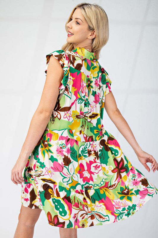 Tiered V-neck Mini Dress