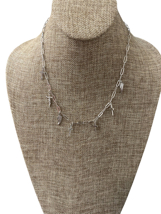 Silver Cross and Angel Wing Charm Necklace