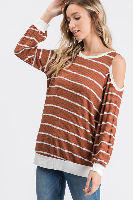 Waffle Textured Open Shoulder Top
