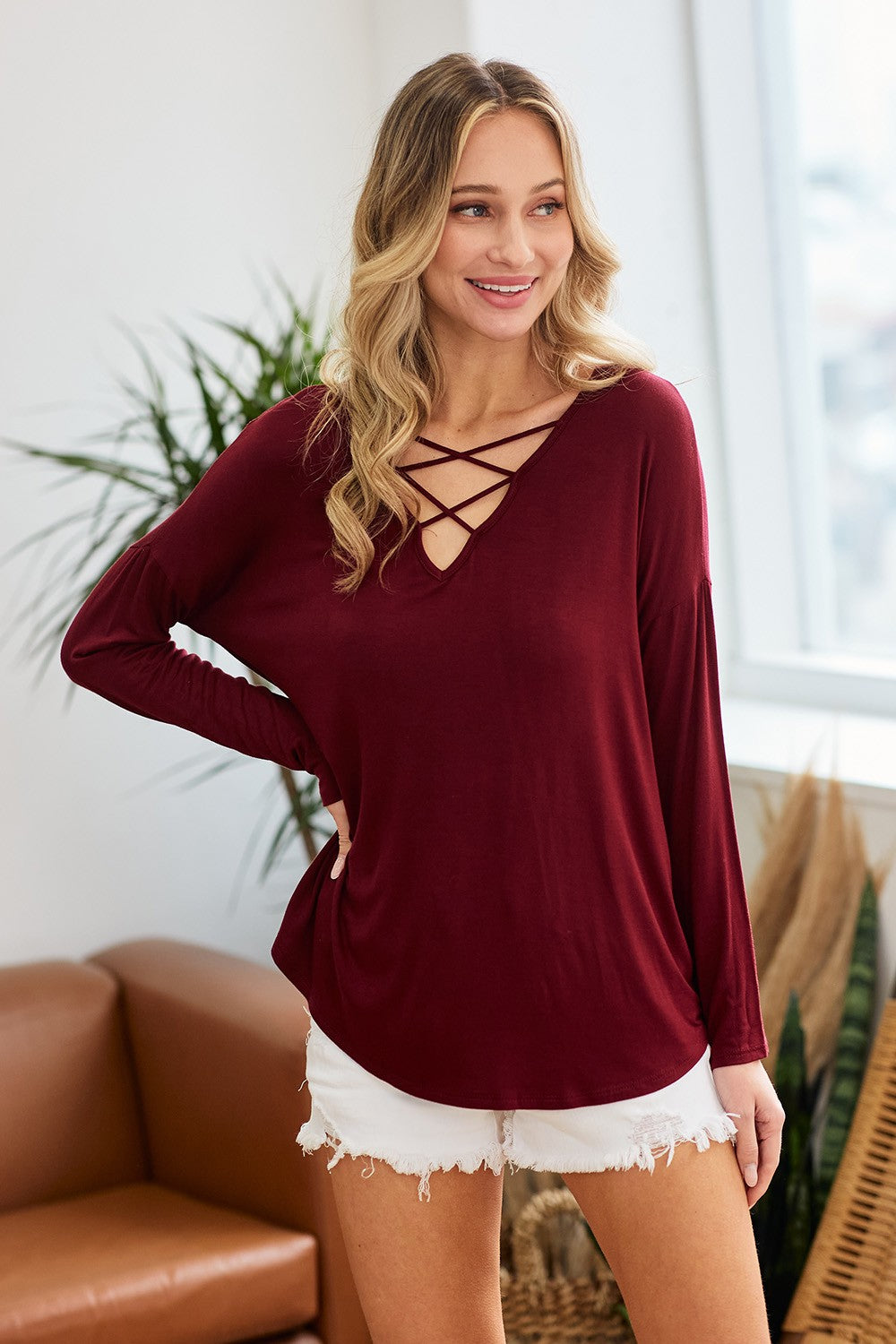 Criss Cross Drop Shoulder Boxy Top