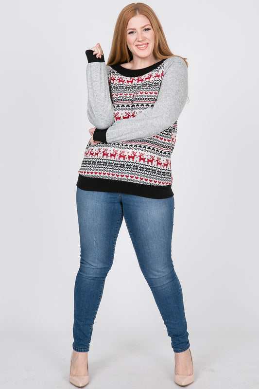 Printed Raglan Sleeve Cozy Top