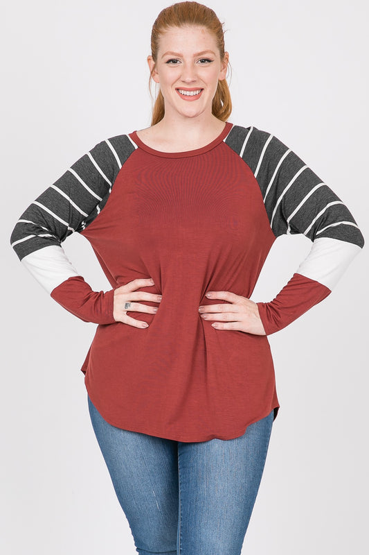 Color Block Long Sleeve - Burgandy