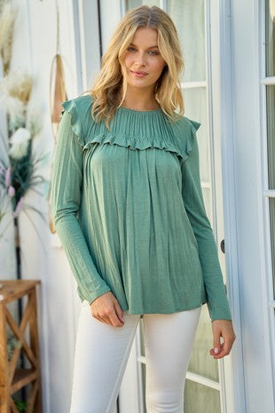 Ruffled Shoulder And Yoke Top