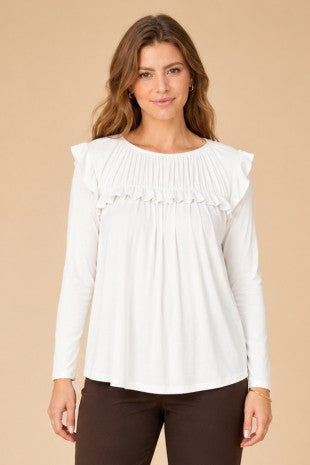 Ruffled Shoulder And Yoke Top