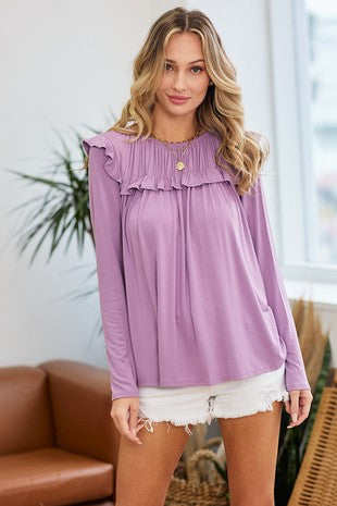 Ruffled Shoulder And Yoke Top