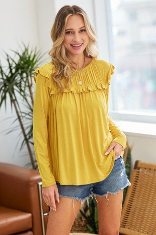 Ruffled Shoulder And Yoke Top