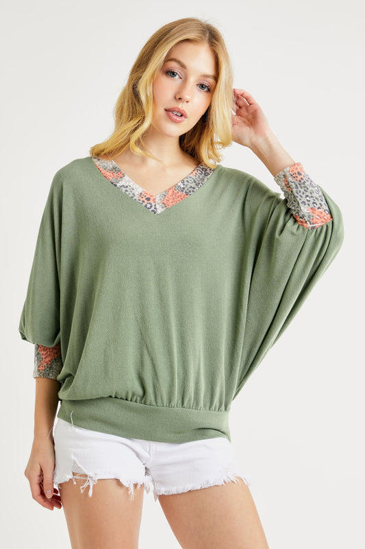 Dolman Sleeve V Neck Top