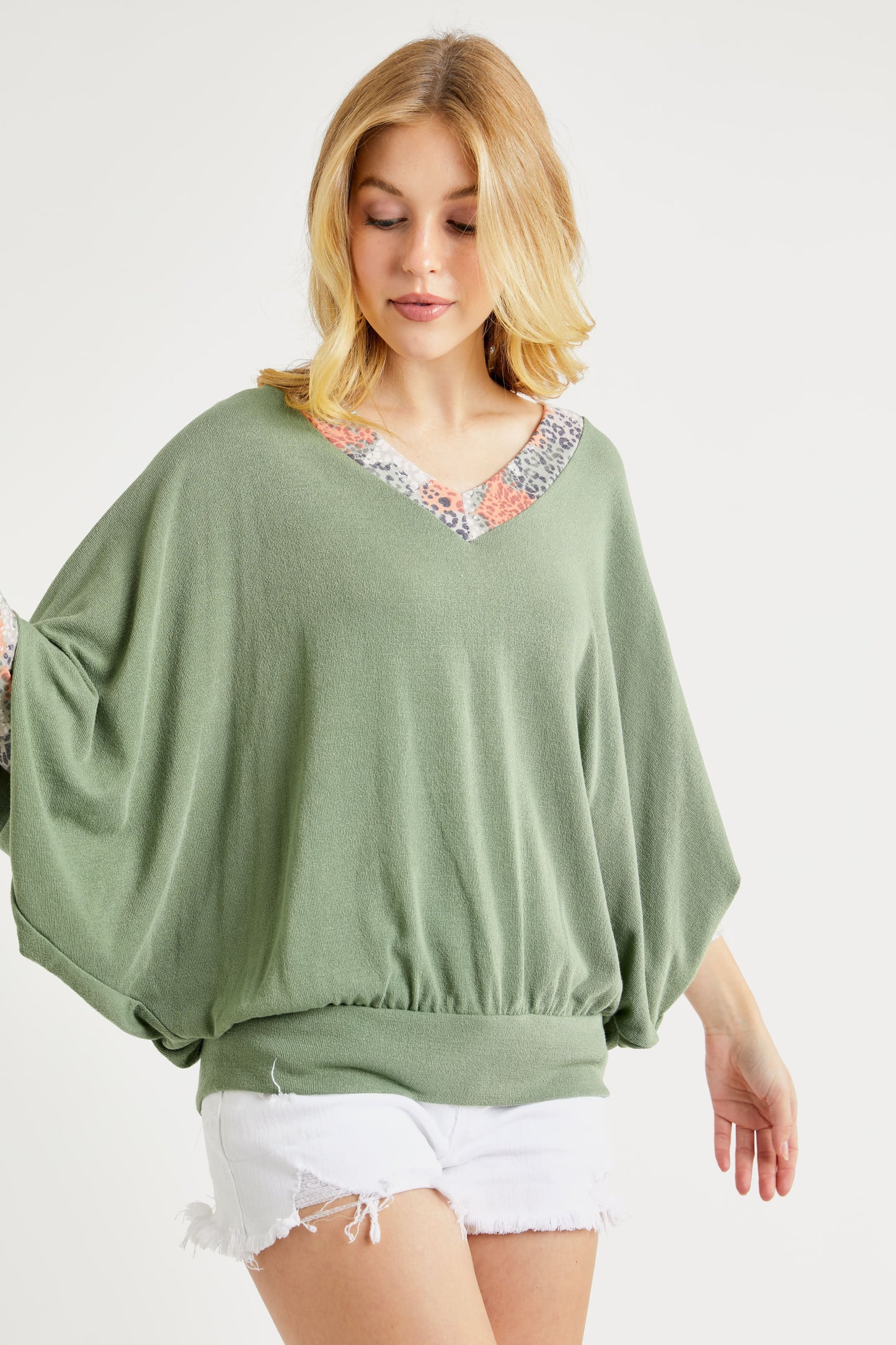 Dolman Sleeve V Neck Top