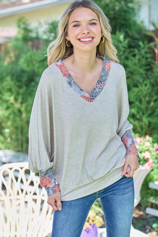 Tan Leopard Sleeve Dolman Sleeve