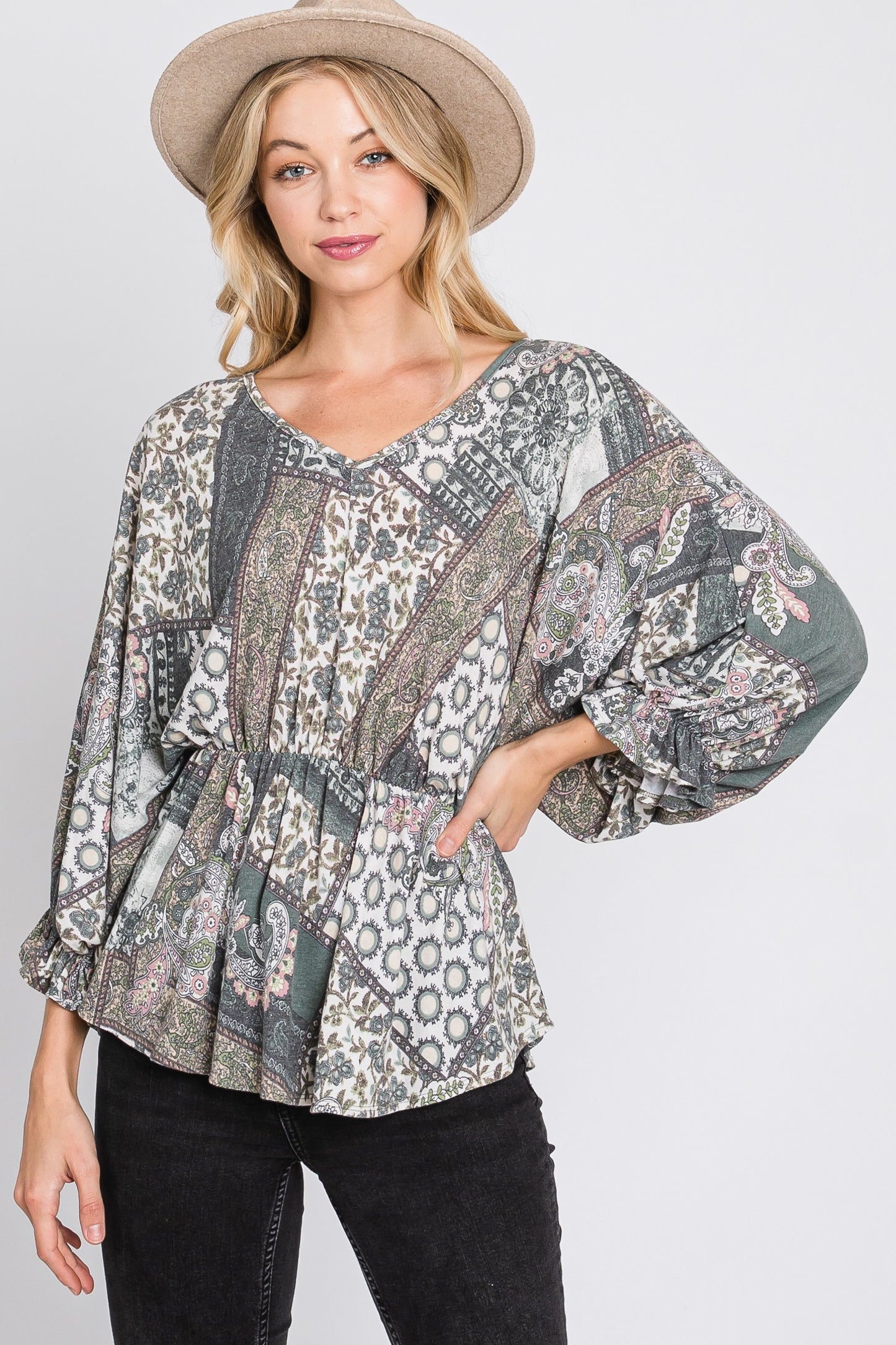 Olive Three-quarter Sleeve Top