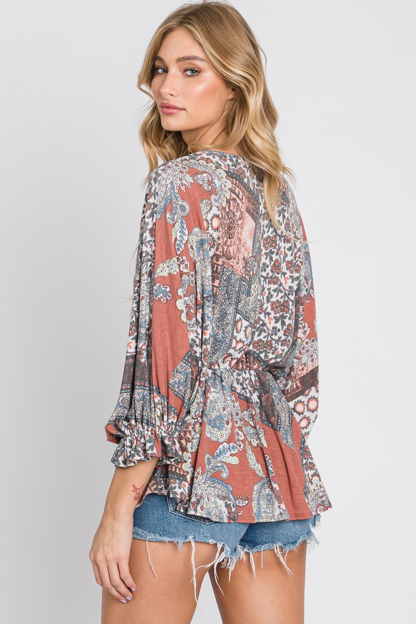 Brick Three-quarter Sleeve Top