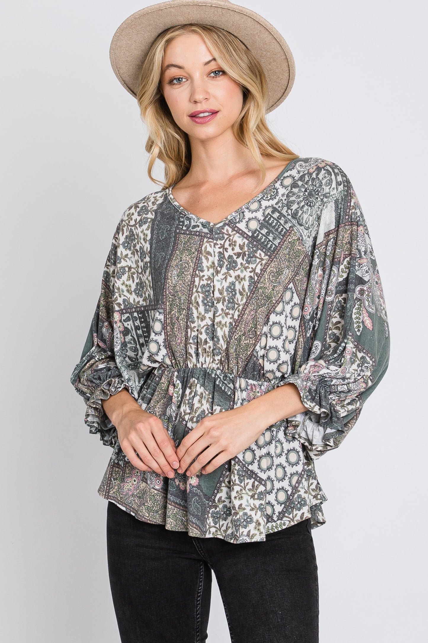 Olive Three-quarter Sleeve Top