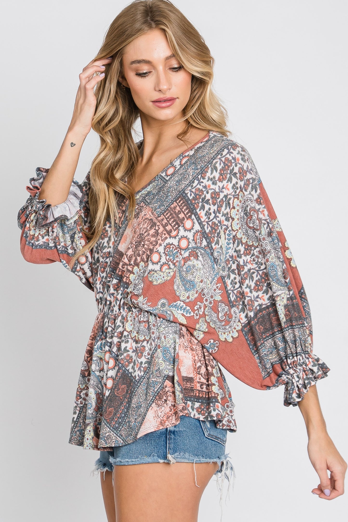 Brick Three-quarter Sleeve Top