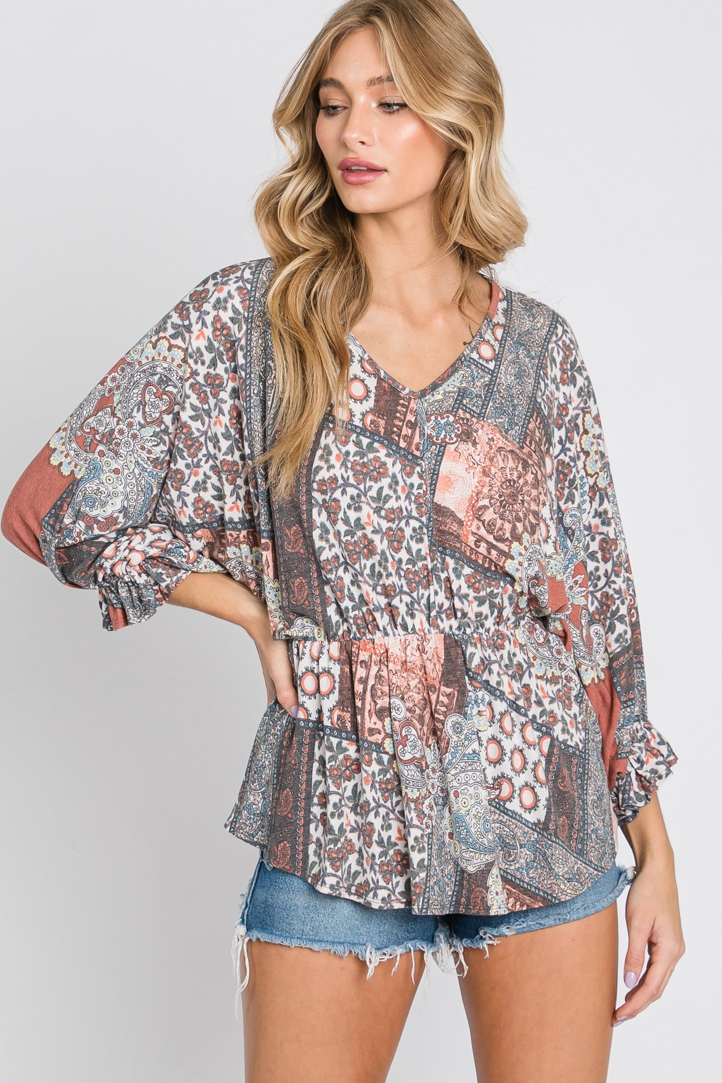 Brick Three-quarter Sleeve Top