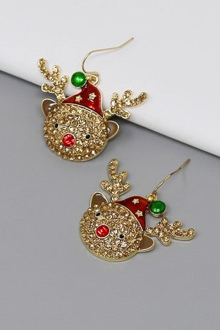 Christmas Reindeer Glass Stone Pave Earrings