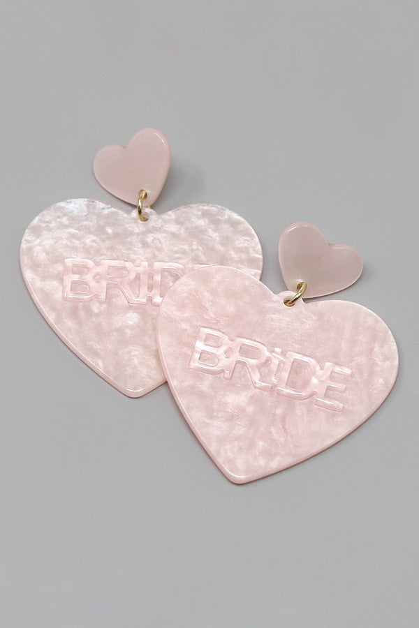 Bride Heart Shape Acrylic Dangle Earrings