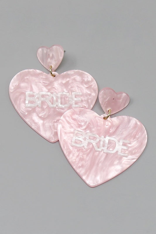 Bride Heart Shape Acrylic Dangle Earrings