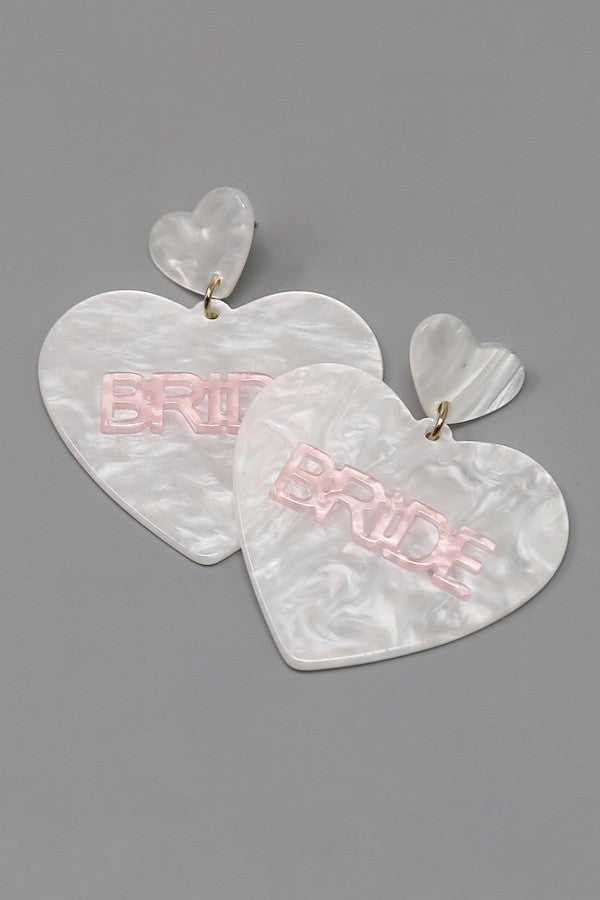 Bride Heart Shape Acrylic Dangle Earrings