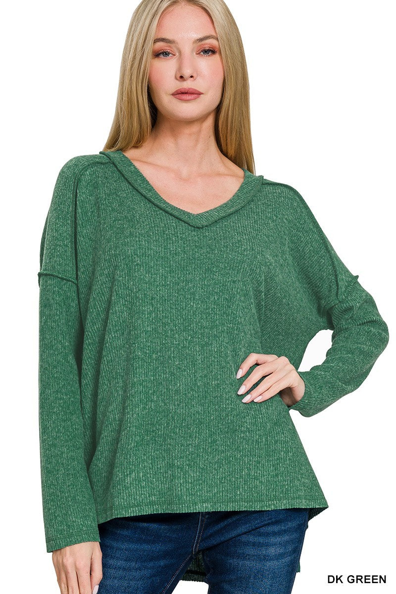 Brushed Ribbed V-neck Sweater