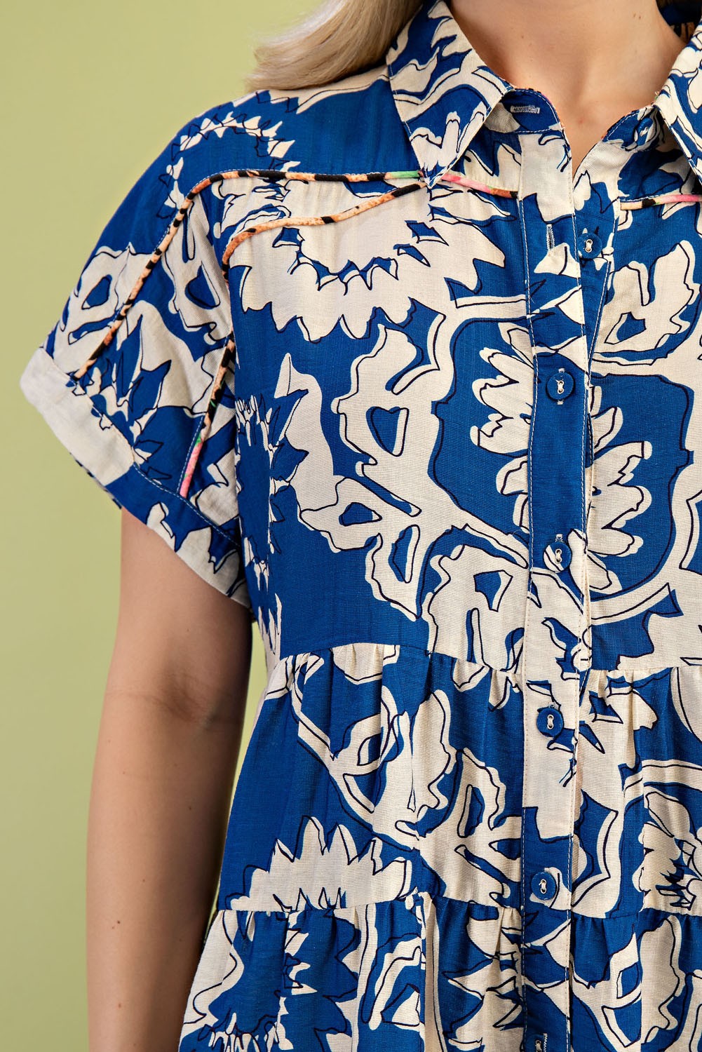Printed Tiered Button Down Shirt Dress