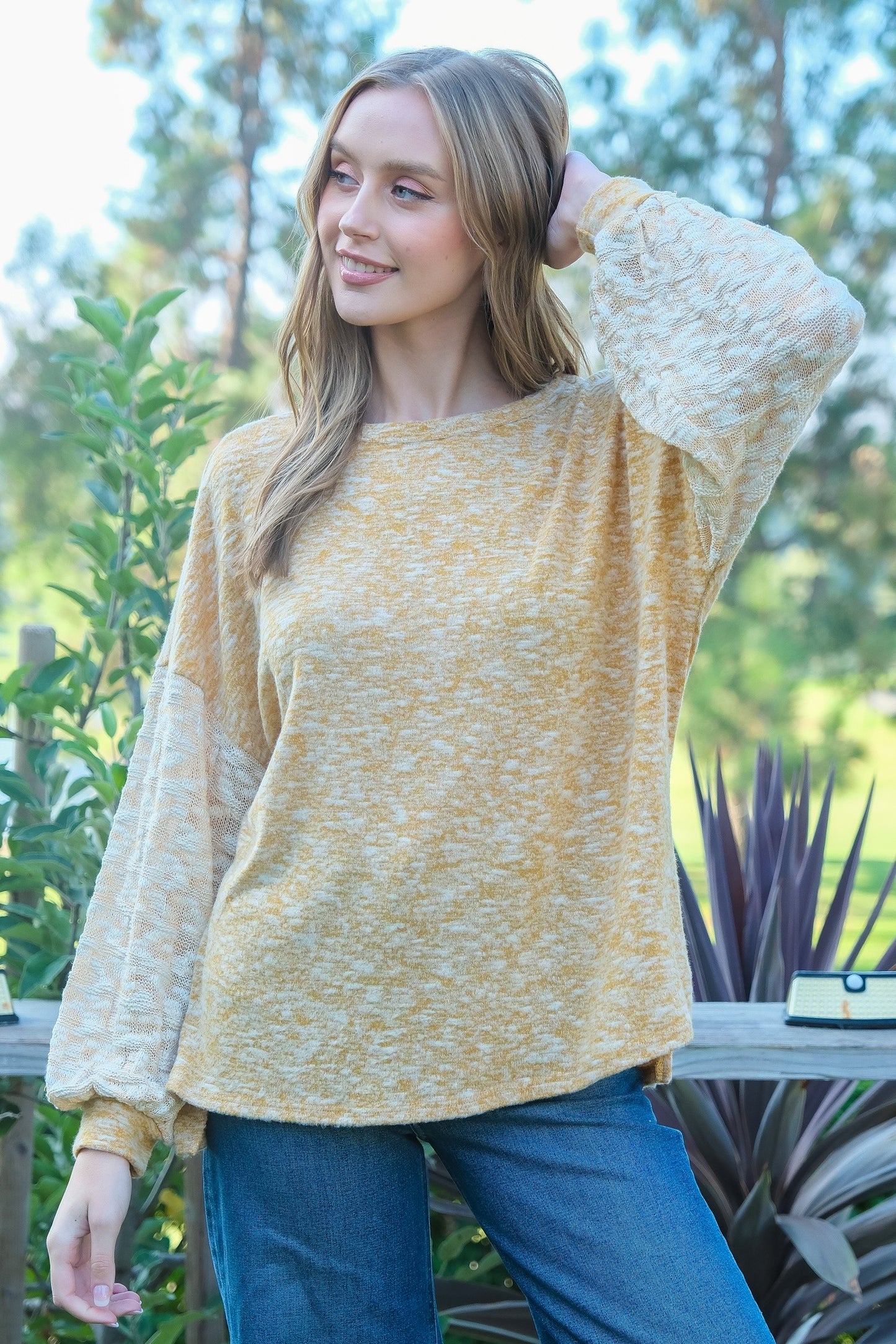 Drop Shoulder Long Sleeve Knit Top