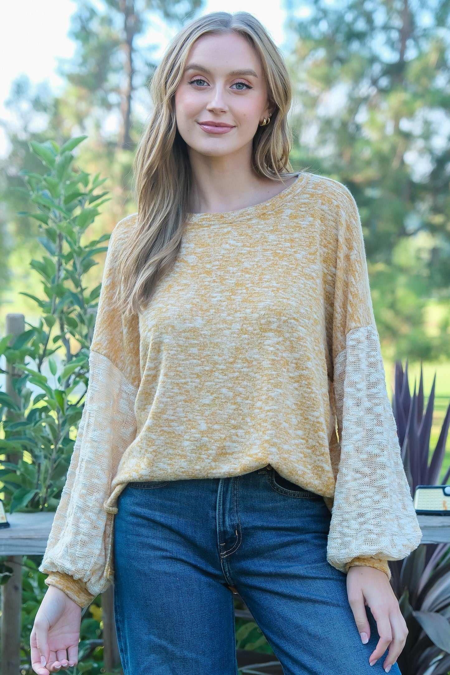Drop Shoulder Long Sleeve Knit Top