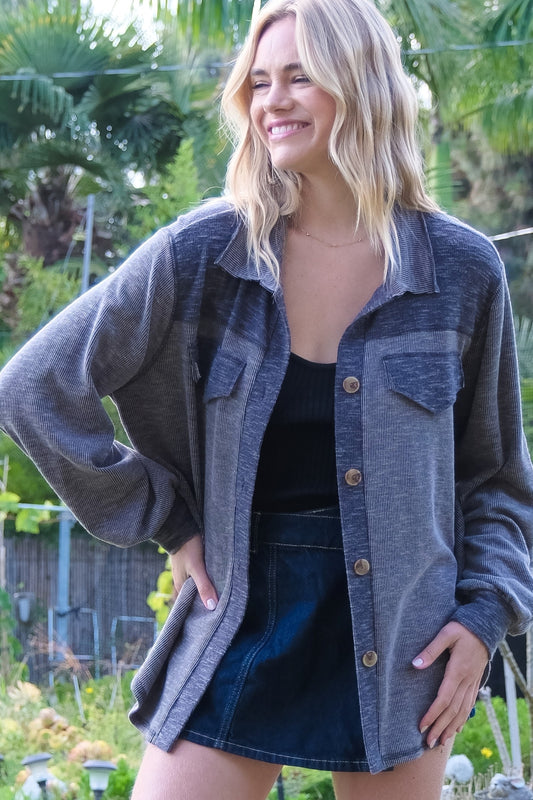 Ribbed Knit Mixed Hacci Knit Jacket