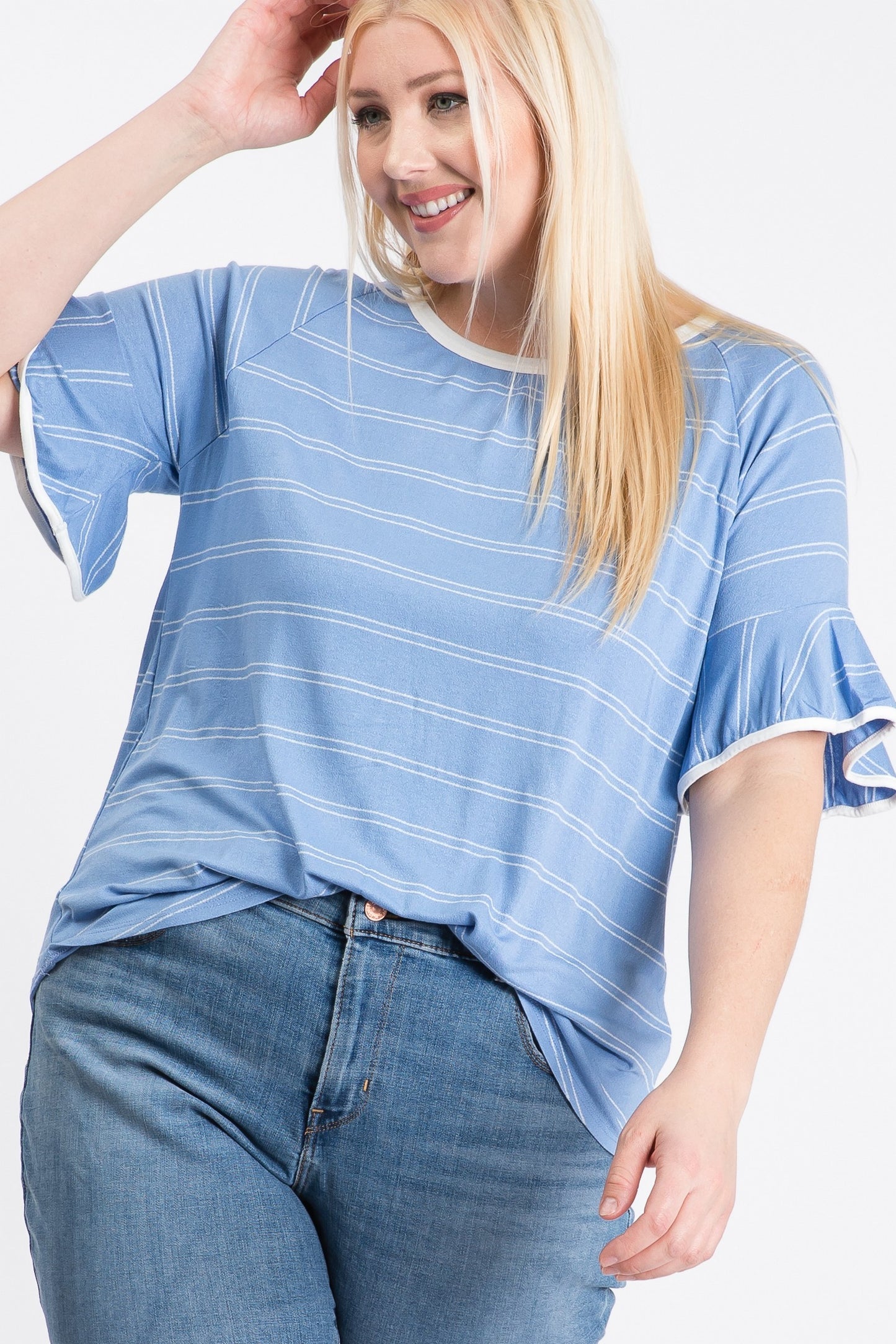 Stripes Ruffle Sleeve Top