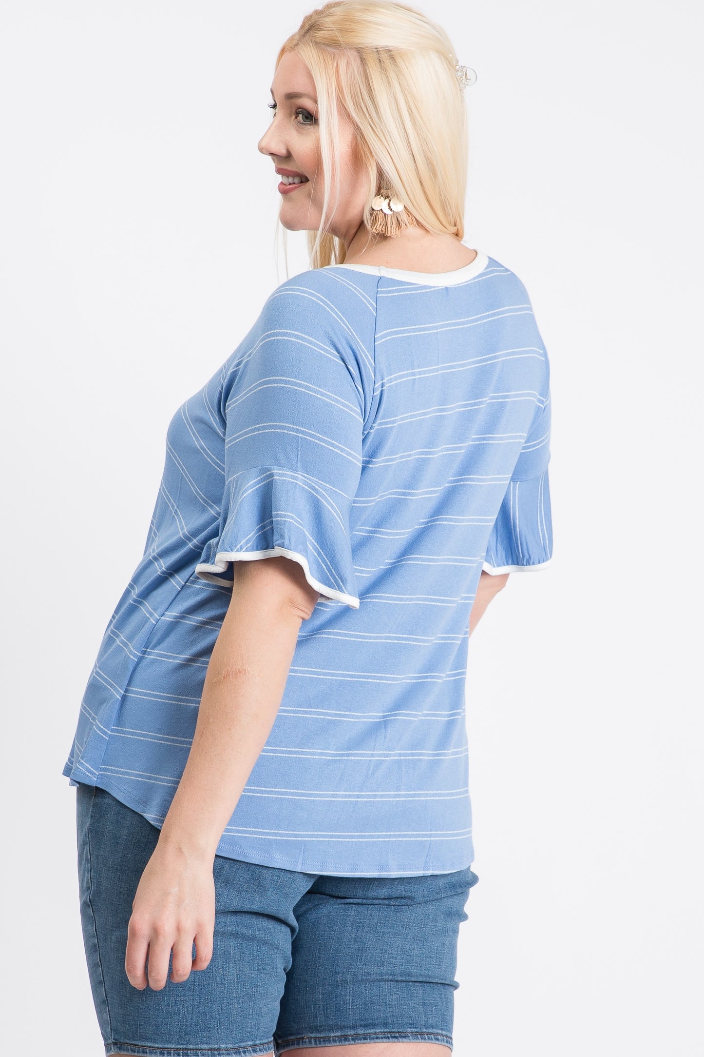 Stripes Ruffle Sleeve Top