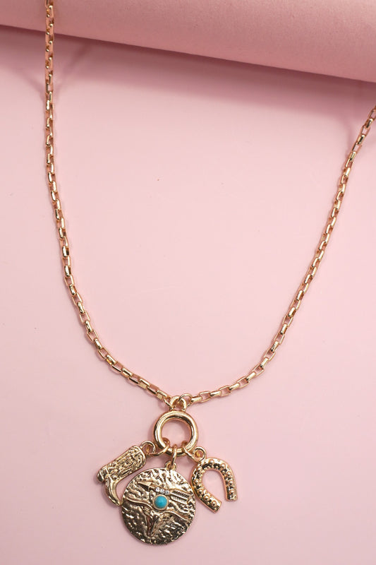 Cluster Charm Necklace- Western Boot Horseshoe