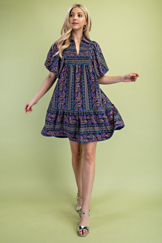 Mixed Paisley Print Dress
