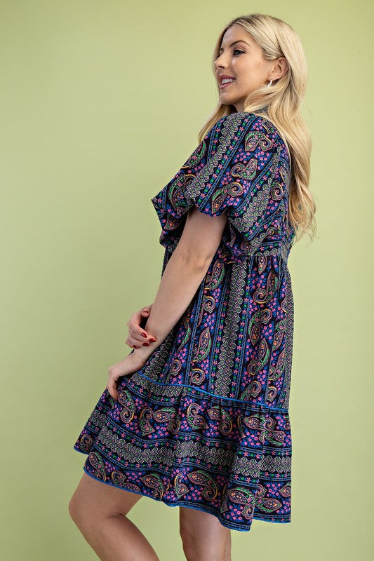 Mixed Paisley Print Dress