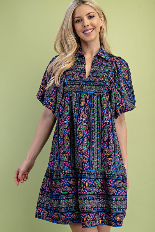 Mixed Paisley Print Dress