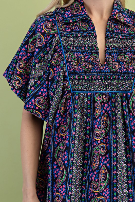 Mixed Paisley Print Dress