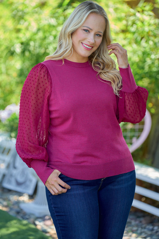 Weaved Knit & Swiss Dot Top