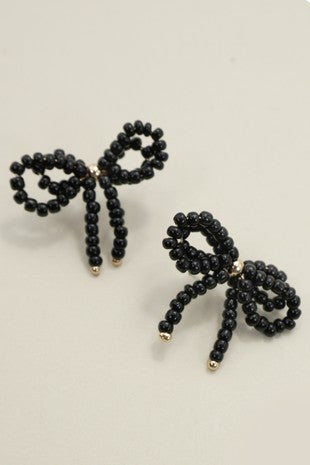 Double Beaded Black Pearl Bow Earrings