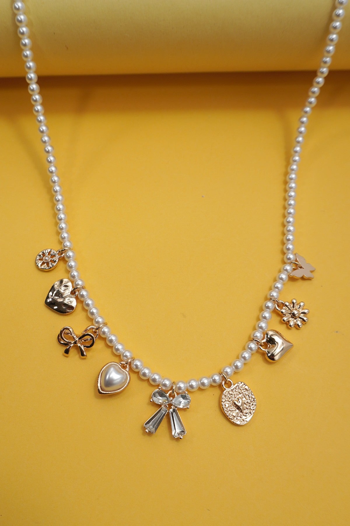 Charm Necklace-bow Sunflower Heart Pearl Chain