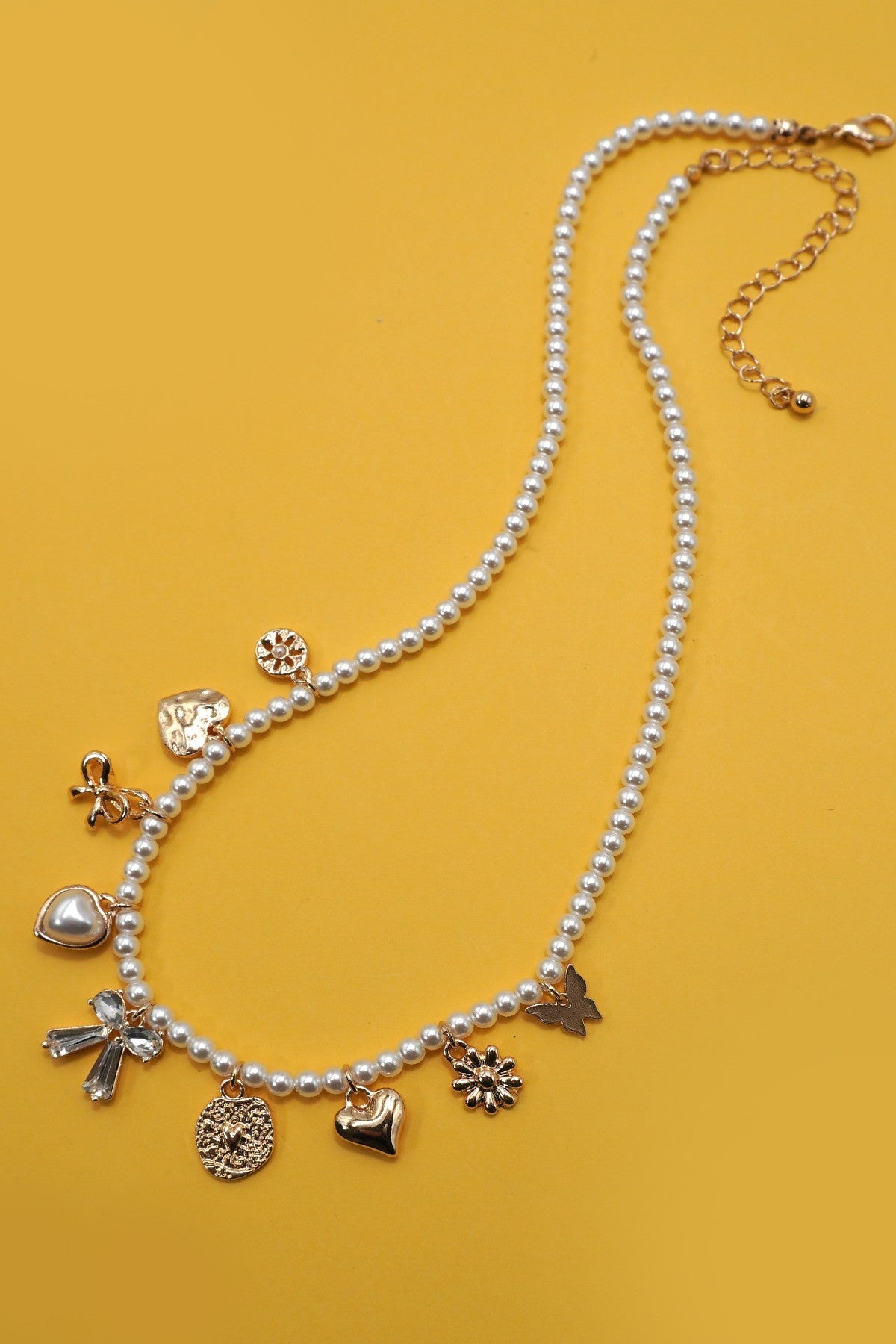 Charm Necklace-bow Sunflower Heart Pearl Chain