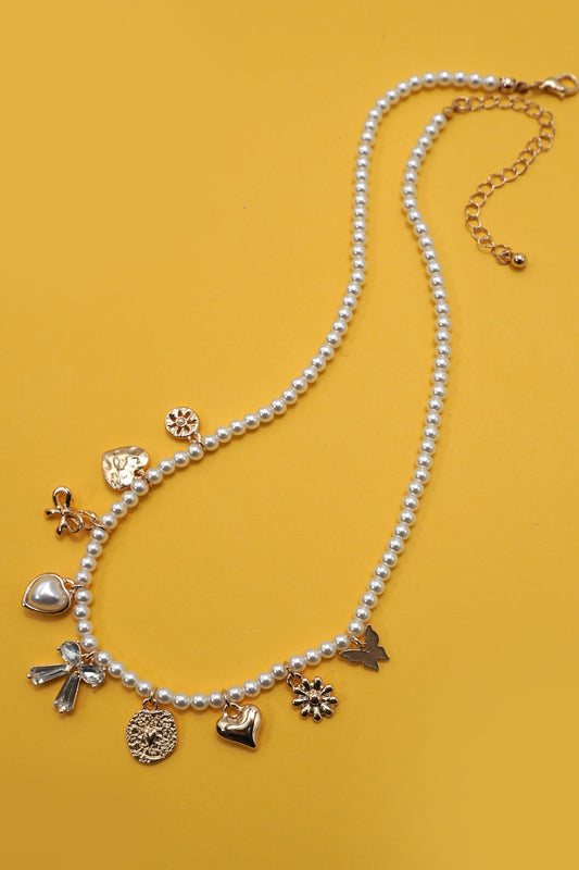 Charm Necklace-bow Sunflower Heart Pearl Chain
