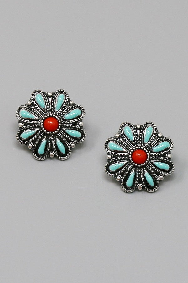 Western Vintage Flower Stud Earrings